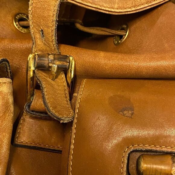 Authentic Gucci Brown Leather Bamboo Accent Mini Backpack / Large Purse *FLAWS* - Picture 3 of 12